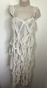 Zara Cream Knot Sheer Chiffon Midi Dress S 8 Fairy Frill Floaty Ecru Fairycore - Picture 1 of 13