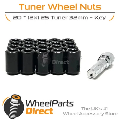 Wheel Nuts (20) 12x1.25 Tuner Black for Suzuki APV 05-19 on Aftermarket Wheels - Image 1 of 4