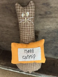Primitive Stitchery  Kitty Cat    Street Cat  Teddy   Needs Catnip  Shelf Sitter - Picture 1 of 1