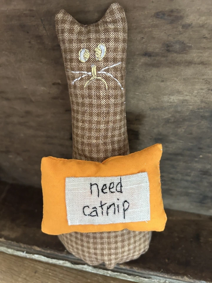 Primitive Stitchery  Kitty Cat    Street Cat  Teddy   Needs Catnip  Shelf Sitter - Image 1 of 1