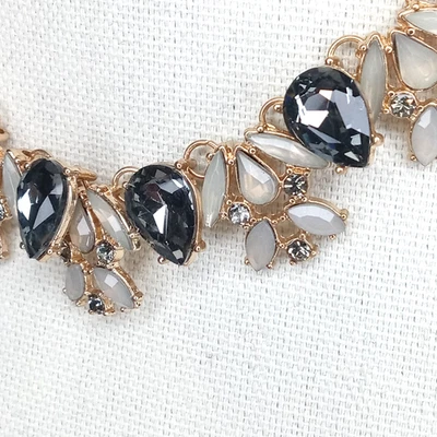 Statement Necklace Gold Tone Smoky Black& Clear Rhinetones Vintage-Inspired Glam - Image 1 of 4