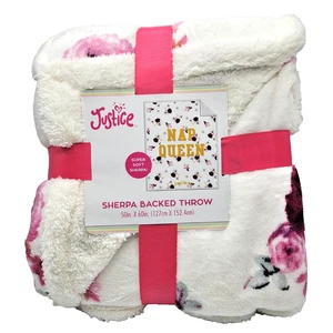 Justice Nap Queen Floral Sherpa Überwurf Decke 50x60 weiche Plüsch Bettwäsche rosa - Bild 1 von 6