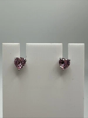 Sterling Silver Pink Sapphire Simulant Heart Shaped Stud Earrings - Image 1 of 4
