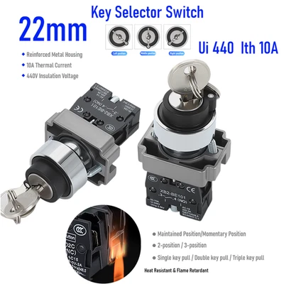 Industrial 2-Position Switch 10A NO w/ Keys Schneider Electric Rotary Power Lock - Image 1 of 4