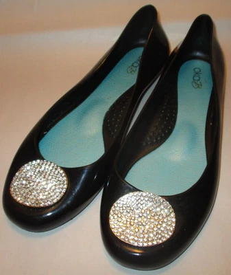 OkaB- Okabashi Georgia Women 6 Black/Rhinestone Slip On Dressy Flats Made In USA - Image 1 of 4