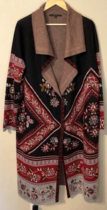 Maxsport XL Black Long Cardigan Floral Sweater Wool Blend Bohemian Classic - Picture 1 of 6