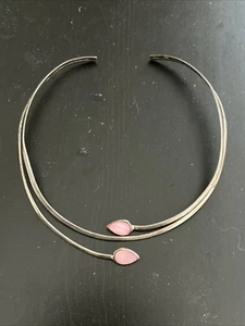 Vintage Sterling Silver Choker Pink Stone Necklace 26.4 Grams - Picture 1 of 7