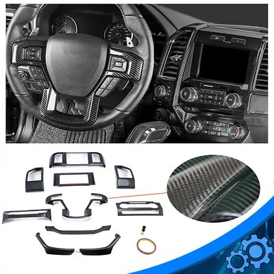 Panel de ajuste interior de cubierta de tablero de consola central de fibra de carbono para Ford F-150 15-20 Foto 1 de 4