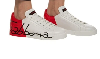 Dolce & Gabbana White Red Lace Up Sneakers Womens Portofino US 7.5, 38.5 EU - Image 1 of 4
