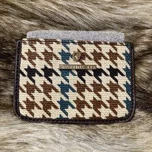 "NEW" SPARTINA 449 Eliza Houndstooth Natural Linen/Genuine Leather Card Holder - Picture 1 of 4