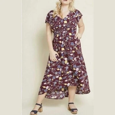 ModCloth Púrpura Floral Galería Flattery Alto Bajo Maxi Vestido Romántico Boho XL Foto 1 de 4