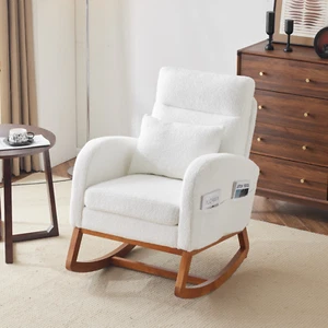 White Teddy Fleece Rocking Chair-century Modern Glider for Nursery For - Picture 1 of 8