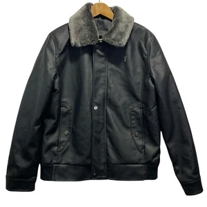F Collections Mens Faux Leather Jacket Faux Fur Lined Size M M1918:PR590 Black - Picture 1 of 17