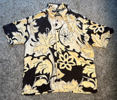 夏威夷花卉衬衫特大号黄色全印花自然 Cubavera 人造丝 — 第 1/4 张图片