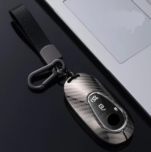 Metal Carbon Fiber Car Key Fob Chain Case Cover For Mercedes-Benz EQE EQS GLC - Picture 1 of 10