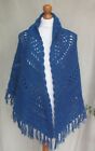 Vintage Hand Knitted Crochet Teal Blue Shawl Scarf One Size