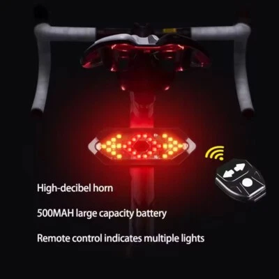 LED USB Rechargeable Bike Tail Light Set Remote Turn Signals Brake Bicycle Alarm - Image 1 of 4