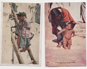 Dos postales de 1912 de bebés y niños Hopi nativos americanos - Imagen 1 de 2
