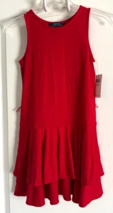 Polo Ralph Lauren Dress Sleeveless Ruffles Holiday Solid Red Medium 8 10 - Picture 1 of 5