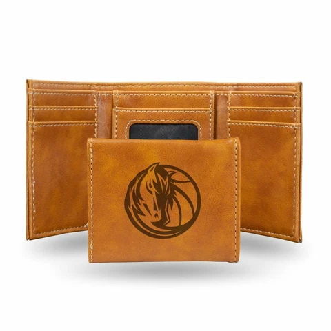 Dallas Mavericks NBA Laser Engraved Brown Trifold Wallet Cover