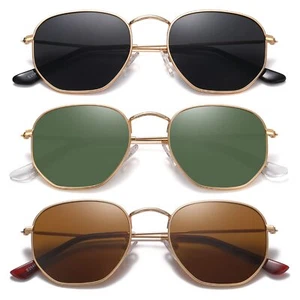 Polarized Hexagon Sunglasses,Polygon Square Metal Sunglasses UV400 Protection - Picture 1 of 7