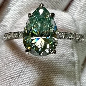 Anillo solitario de diamantes azules con forma de pera certificado de 6 quilates RARO, plata de ley 925 - Imagen 1 de 6
