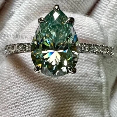 RARE 6 Ct Certified Pear Shape Blue Diamond Solitaire Ring, 925 Sterling Silver - Image 1 of 4