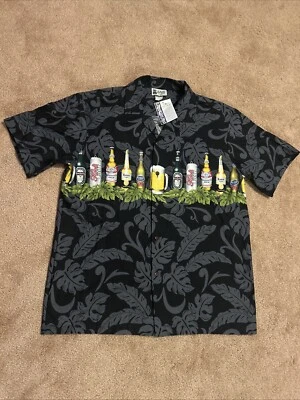Camisa Hawaiana Grande Aloha Republic Para Hombres Negra Gris Cerveza Cóctel Camisa Manga Foto 1 de 4