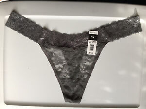 Womens Edier Grey Sheer Lace Thong Panties Size 3X/10 Sexy Solid Color NWT