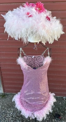 Halloween Pink Showgirl Dress With Pink Glasses And a Pink/white Feathery Hat - Image 1 of 4