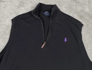 Polo Ralph Lauren 1/4 Zip Sweater Vest Men XL Black 100% Pima Cotton Pony - Picture 1 of 7