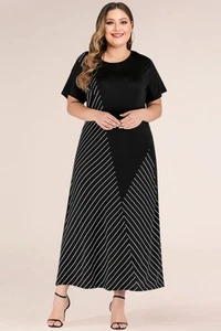 Plus Size Striped Color Block Tee Dress - Picture 1 of 4