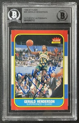 GERALD HENDERSON BGS AUTH 1986-87 FLEER #45 AUTOGRAPH AUTO SUPERSONICS - Image 1 of 2