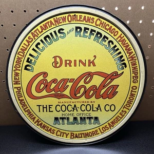 Coca Cola Sign Tin Metal Soda Pop Bottle Advertising Round Keg Label - Picture 1 of 2
