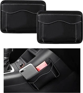 2 PCS Car Seat Side Pocket Organizer, PU Leather Cell Phone 2 Black - Picture 1 of 6