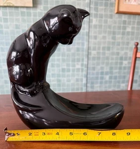 Camark/Royal Haeger Black Cat Fischnapfständer 9" schwarz glänzend Art Deco/MCM - Bild 1 von 6