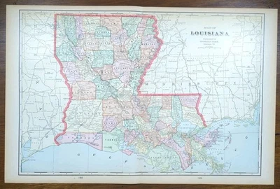 Mapa LOUISIANA 1902 22"x14" Antiguo Antiguo Original NUEVA ORLEANS METAIRIE LA Foto 1 de 4