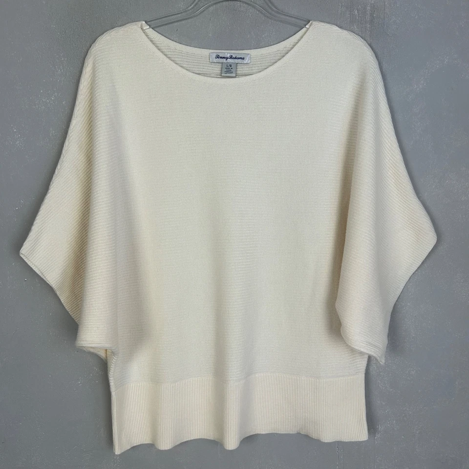 Tommy Bahama 女式 L 码 Bonita 套头上衣 dolman 袖象牙色棉质沙滩色 — 第 1/4 张图片
