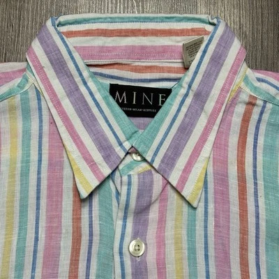 Mine Shirt Mens Large 100% Linen Colorful Color Block Striped Miami Beach Resort - Image 1 of 4
