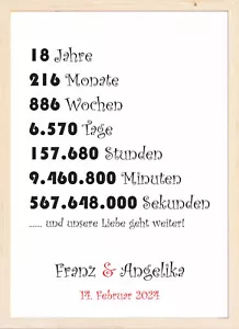 Jahrestag Hochzeitstag Geschenk 18 Jahre Geschenkidee für Paare Mann Frau DIN A4 - Bild 1 von 6