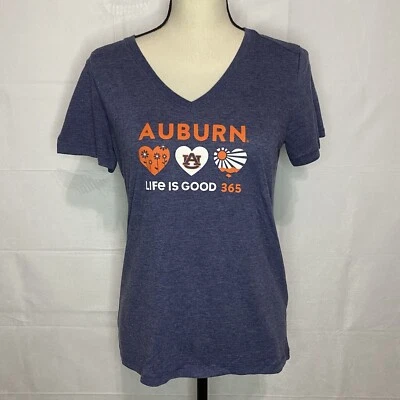 LIFE IS GOOD Mujer Pequeña Genial Camiseta Azul CASTAÑO ROJIZO Cuello en V Manga Corta Camiseta Foto 1 de 4