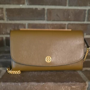 Tory Burch Robinson Leder Geldbörse mit Kette Crossbody Braun - Bild 1 von 8