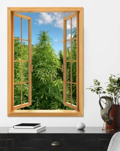 Window View Cannabis Weed Bush 04 Deco Dream Print Vacation POSTER / CANVAS - Picture 1 of 4