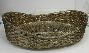 VTG Metal Woven Oval Wicker Look Basket Italy 14 3/4 X 12 X 3 1/2 - Picture 1 of 7