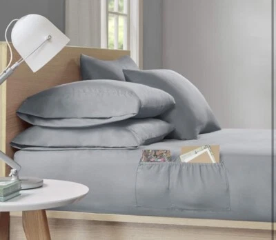 Twin Gray Intelligent Design Microfiber Sheet Set with Side Pocket Wrinkle Free - Image 1 of 4
