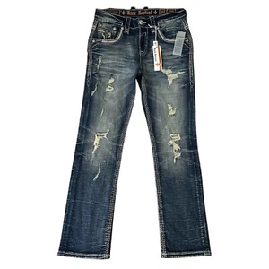 Rock Revival Armie Relaxed Straight Jeans Men’s Size 30 x 32 Distressed Denim - Picture 1 of 15