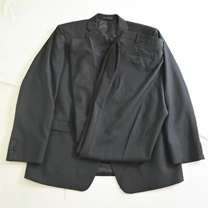 NEW Calvin Klein 48L 40x38 Black Striped 100% Wool Mens Jacket Pants Suit - Picture 1 of 12