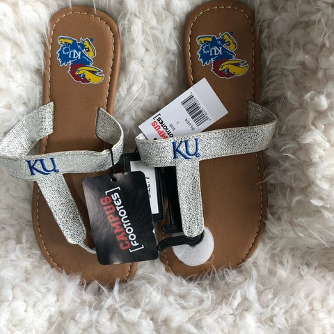 KU Campus Footnotes Flip Flop Sandals Womens Size 7 Tan/Silver Cover