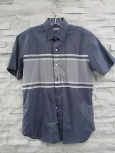 Saks Fifth Avenue Chambray Blue White Stripe Cotton Button Short Sleeve Shirt S - Picture 1 of 4