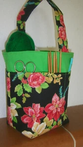 Handarbeitstasche Strickkorb Handarbeitskorb Bobbelkorb Wollekorb - Rosen - Bild 1 von 3